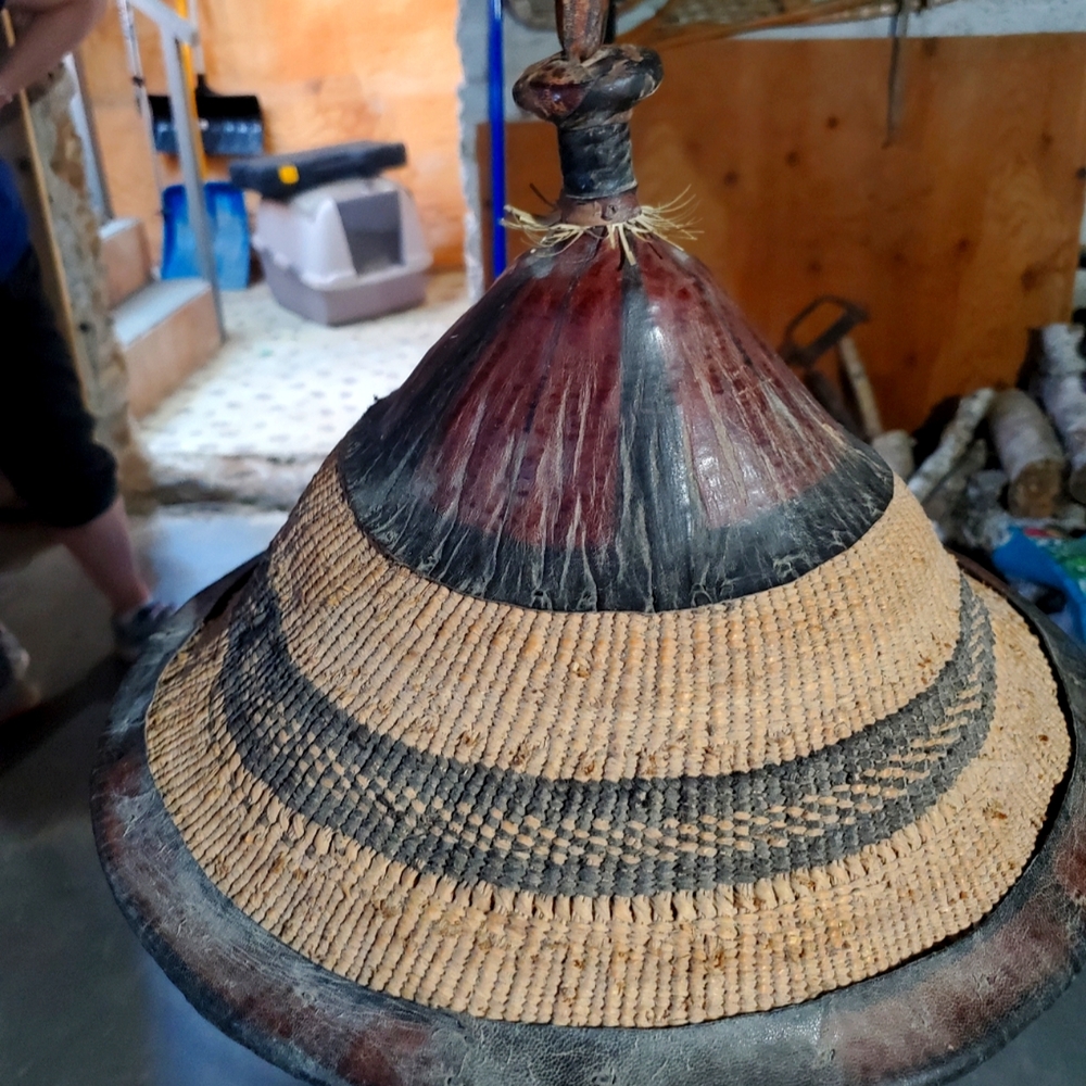 Vintage west African grass and leather hatin hight